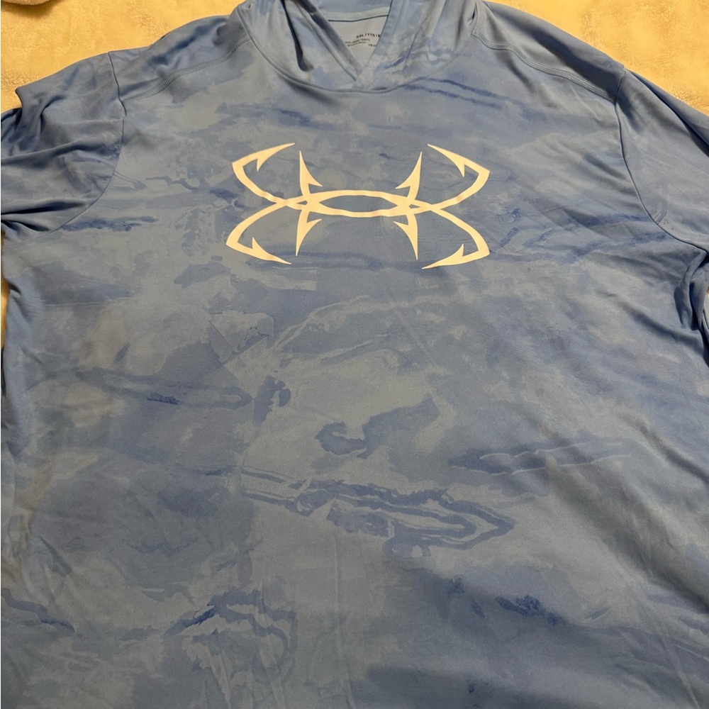 Under Armour Light Blue HeatGear Shirt fish hook logo
